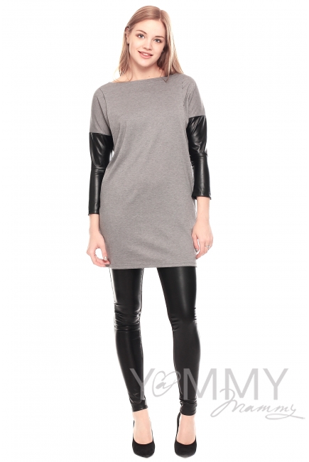 Платье-туника для кормящих и беременных, серое