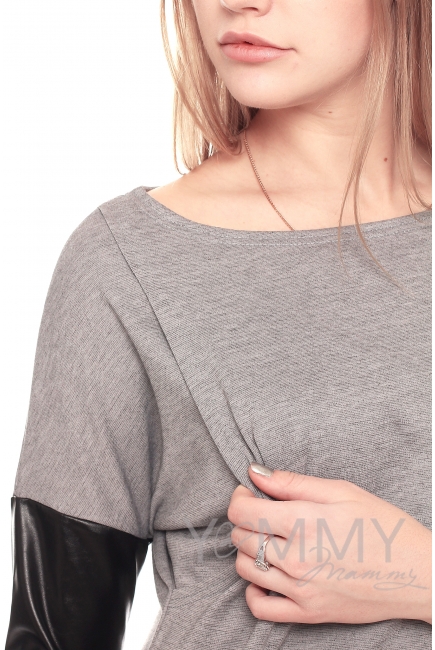 Платье-туника для кормящих и беременных, серое