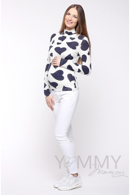 Водолазка с принтом "сердца" для беременных и кормящих, цвет экрю