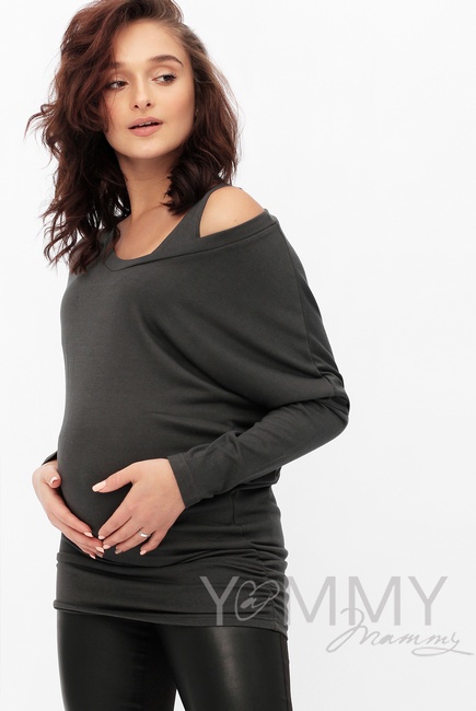 Блуза летучая мышь для кормящих и беременных, графит