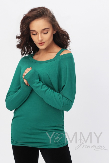 Блуза летучая мышь для кормящих и беременных, изумрудная