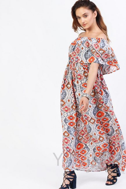 Платье-сарафан для беременных и кормящих, с оборкой по плечам оранжевое