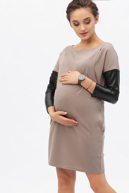 Платье-туника для беременных и кормящих, капучино