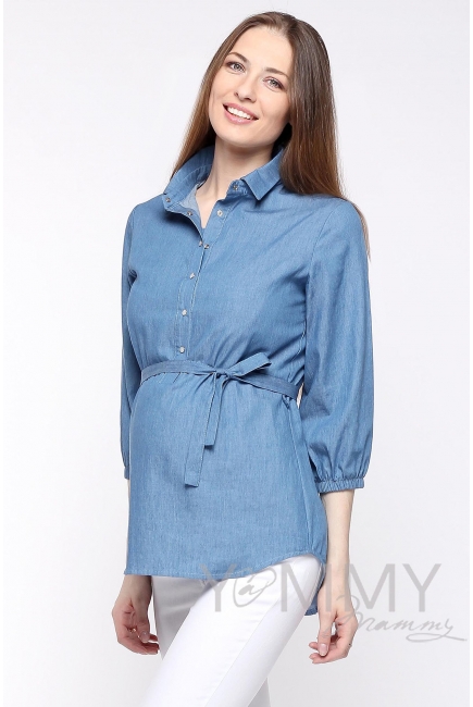 Рубашка джинсовая для беременных и кормящих, голубая
