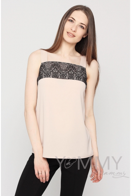 Майка для беременных и кормящих с кружевом, цвет бежевый