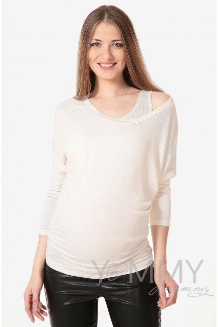 Блуза летучая мышь с топом для кормящих и беременных, цвет экрю