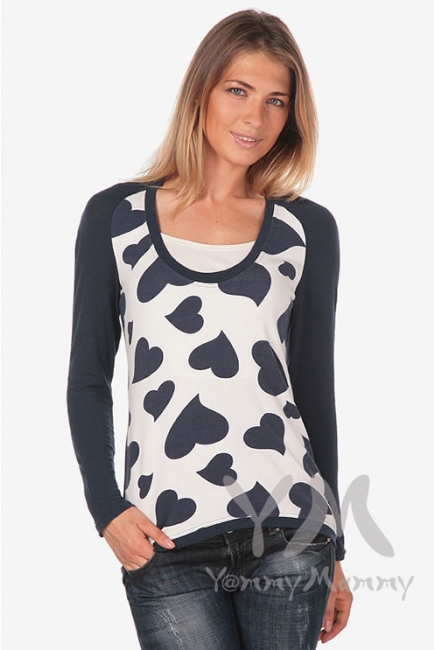 Джемпер с сердечками для беременных и кормящих, синий/белый