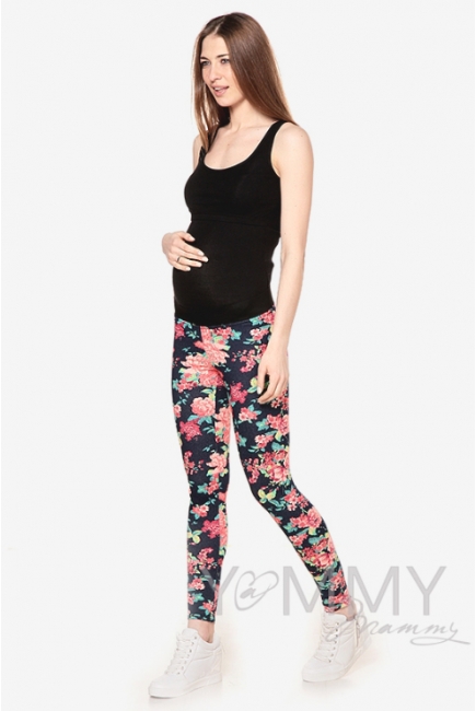 Джегинсы для родивших и беременных универсальные, с цветочным принтом