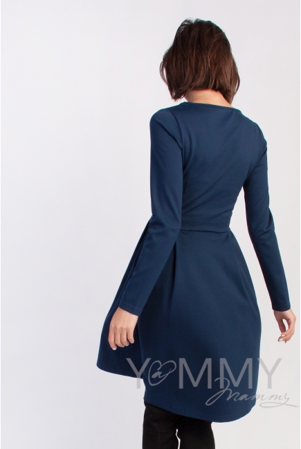 Платье для кормящих и беременных со складками, темно-синее