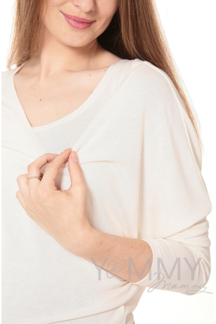 Блуза летучая мышь с топом для кормящих и беременных, цвет экрю