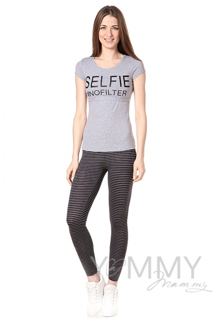 Лосины для родивших и беременных, универсальные серая / черная полоска