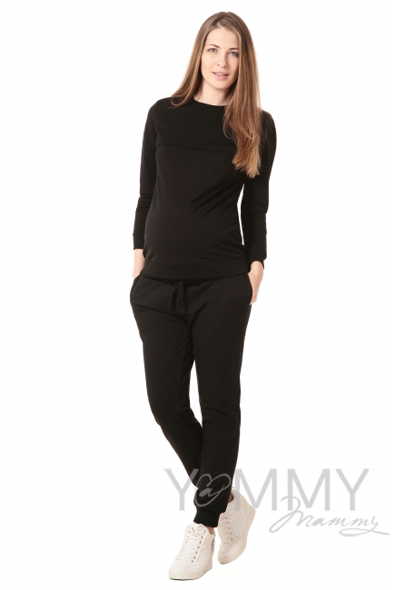 Джемпер со спущенным плечом для беременных и кормящих, черный