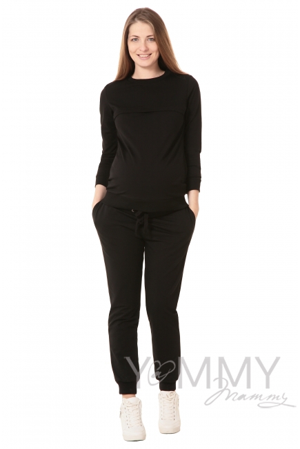Брюки для беременных и родивших универсальные, спортивные из футера черные