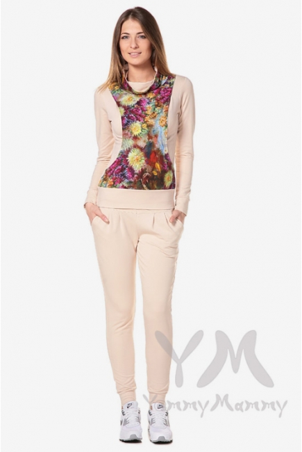 Брюки для беременных универсальные спортивные, светло-бежевые