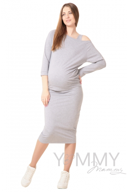 Юбка-карандаш для родивших и беременных универсальная, серый меланж