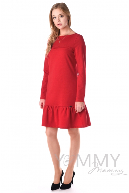 Платье для беременных и беременных с воланом, красное