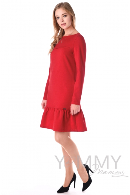 Платье для беременных и беременных с воланом, красное