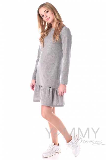 Платье для беременных и кормящих с воланом, серый меланж