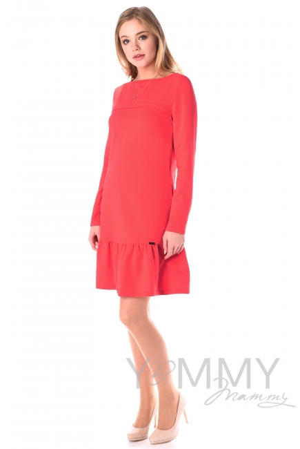 Платье для кормящих и беременных с воланом, коралл