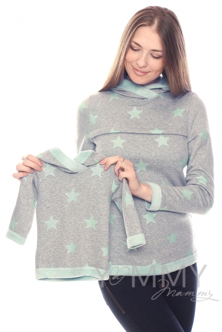 Толстовка с капюшоном на меху для кормящих и беременных, серый меланж