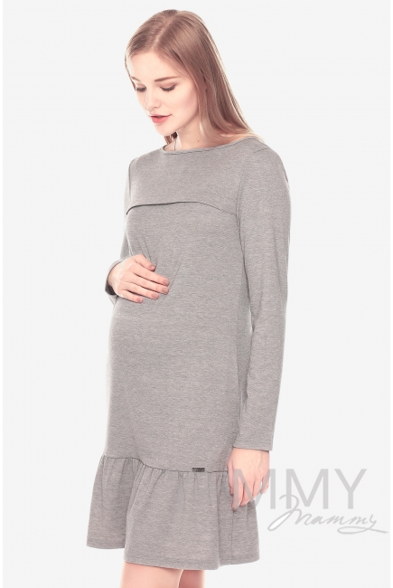 Платье для беременных и кормящих с воланом, серое