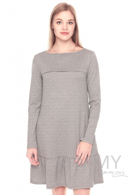 Платье для беременных и кормящих с воланом, серое