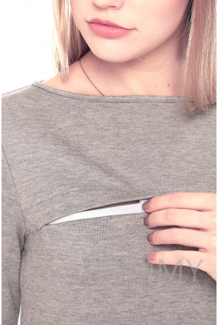 Платье для беременных и кормящих с воланом, серое