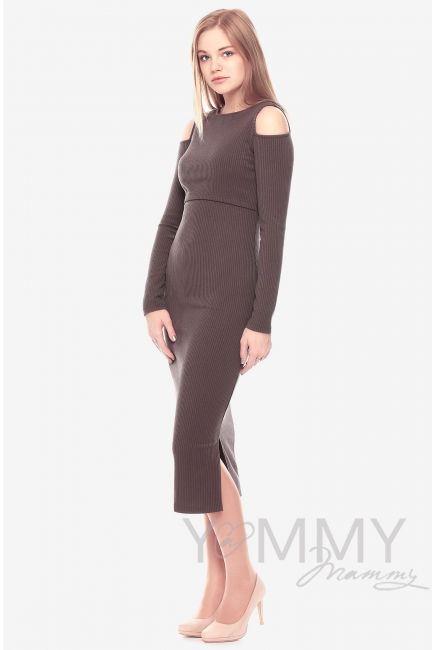Платье для беременных и кормящих с разрезами по бокам, мокко