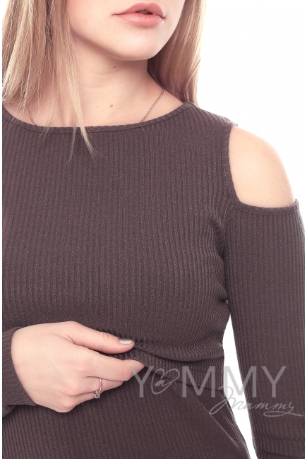 Платье для беременных и кормящих с разрезами по бокам, мокко