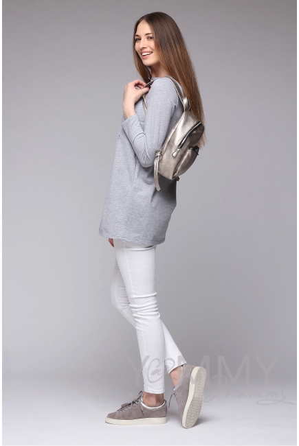 Туника с фигурным низом для беременных и кормящих, серый меланж
