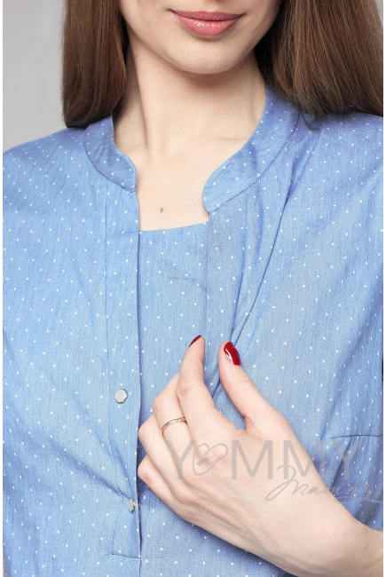 Платье-рубашка для беременных и кормящих, джинсовое в белый горошек