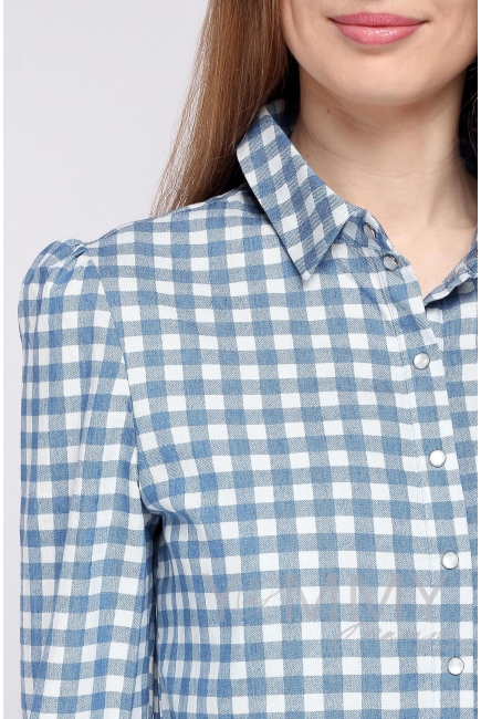 Платье-рубашка для кормящих и беременных, джинсовое в белую клетку