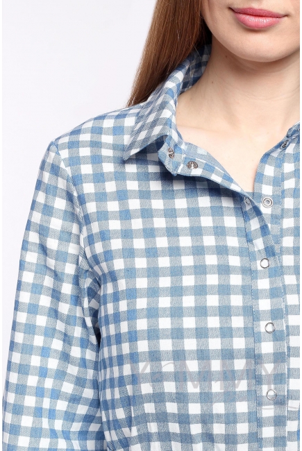 Рубашка для беременных и кормящих джинсовая, голубая в клетку