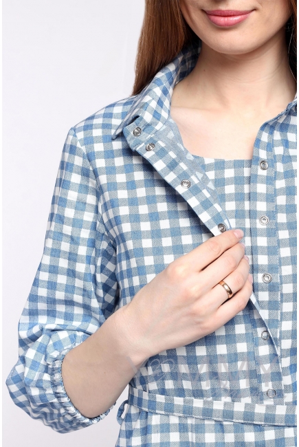 Рубашка для беременных и кормящих джинсовая, голубая в клетку
