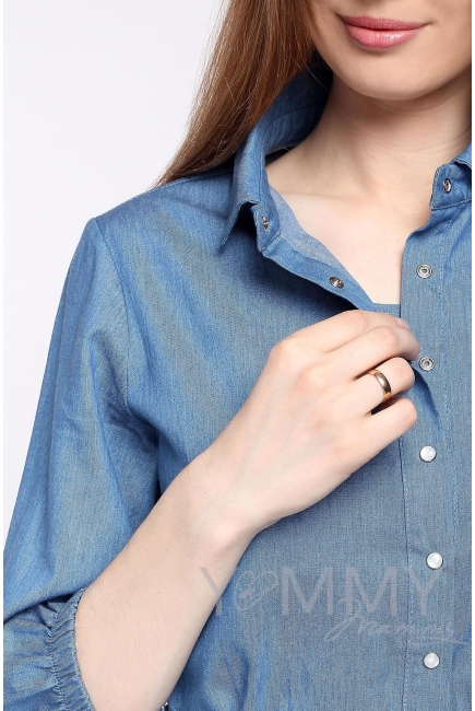 Рубашка джинсовая для беременных и кормящих, голубая