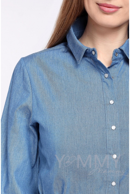 Рубашка джинсовая для беременных и кормящих, голубая