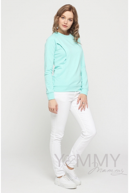 Свитшот для беременных и кормящих, ментол с кружевом