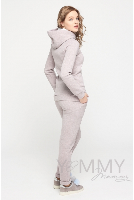 Костюм из худи и брюк бежевый меланж