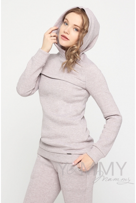 Костюм из худи и брюк бежевый меланж