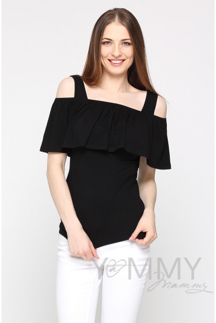 Топ с воланом для кормящих и беременных, цвет черный