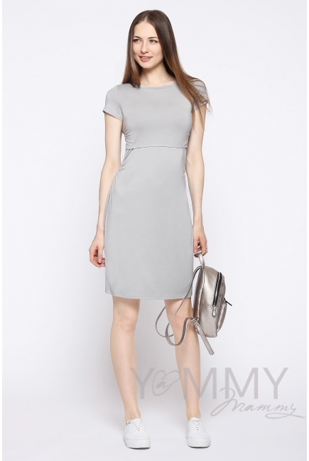 Платье для кормящих и беременных из модала с коротким рукавом, серый жемчуг