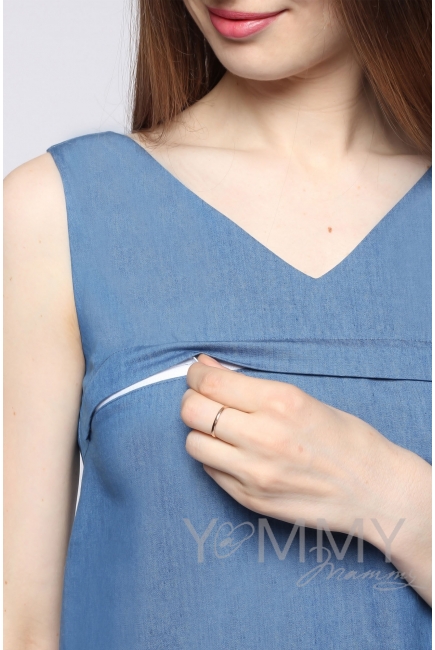 Блуза для кормящих и беременных из денима, с черным кружевом