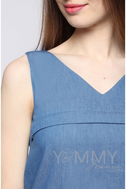 Блуза из денима для кормящих и беременных, с белым кружевом