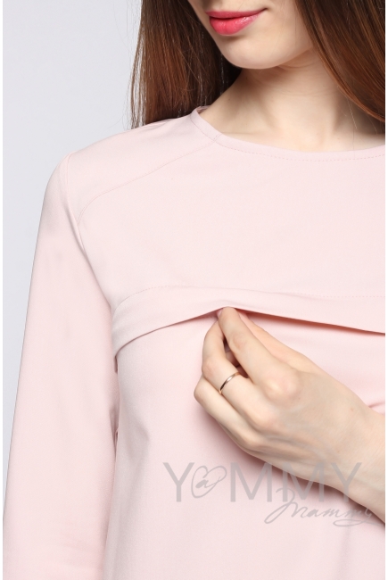 Платье для кормящих и беременных с кружевом, жемчужно-розовое