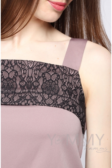 Майка для кормящих и беременных с кружевом, цвет капучино