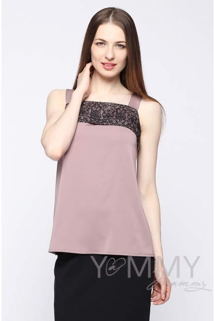 Майка для кормящих и беременных с кружевом, цвет капучино