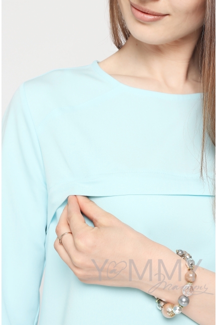 Платье для беременных и кормящих с кружевом, небесно-голубое