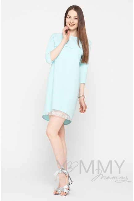 Платье для беременных и кормящих с кружевом, небесно-голубое
