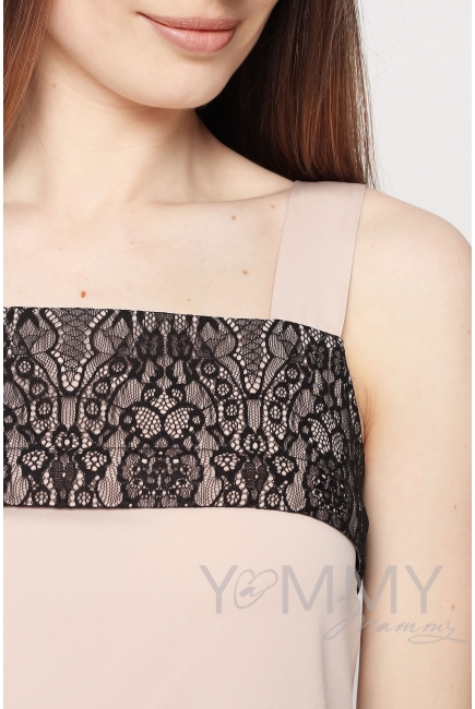 Майка для беременных и кормящих с кружевом, цвет бежевый