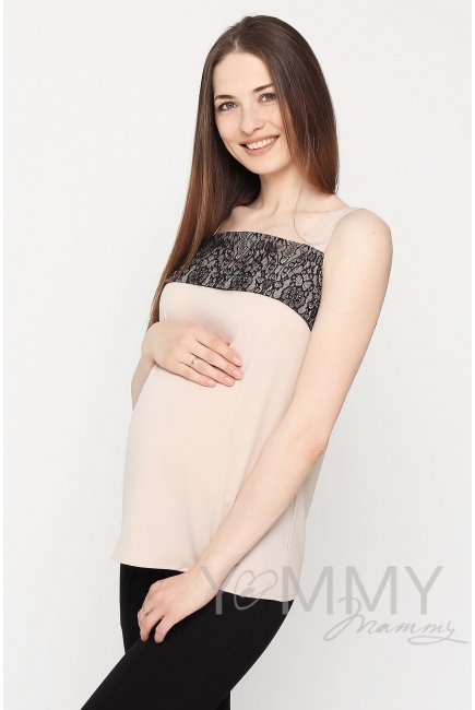 Майка для беременных и кормящих с кружевом, цвет бежевый